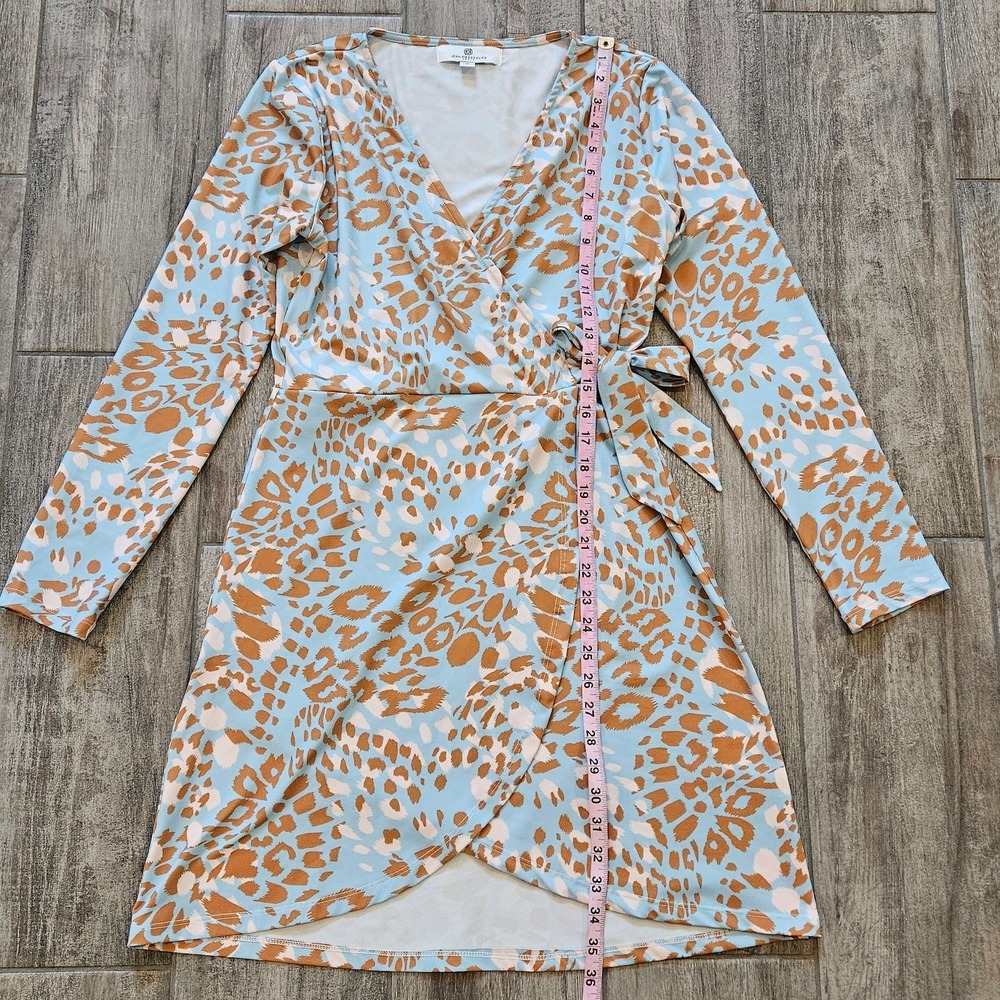 Jean-Pierre Klifa Faux Wrap Dress Womens M Long Sleeve Leopard Print Resort - Picture 2 of 10
